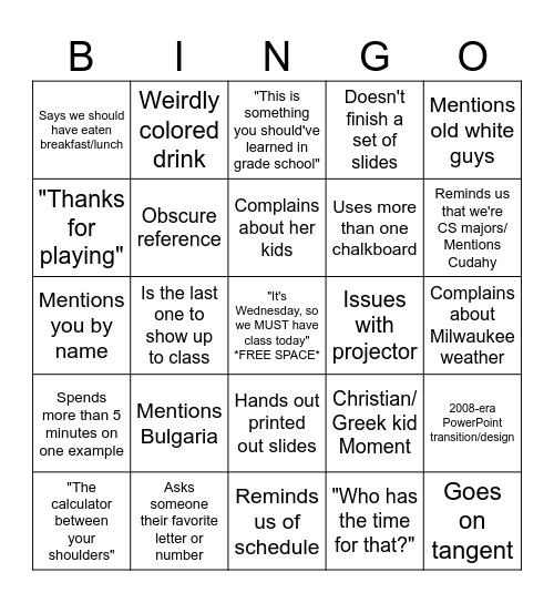 Discrete Math Bingo Card