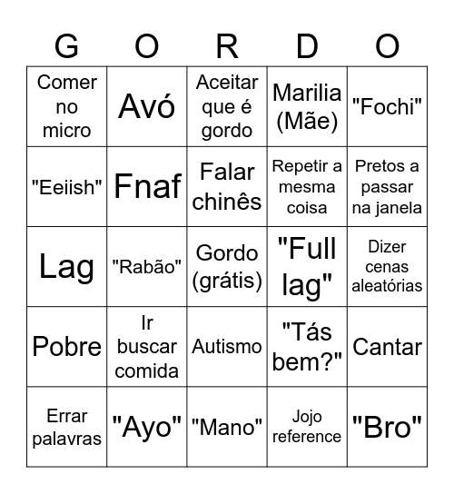 Gordon bingon Bingo Card