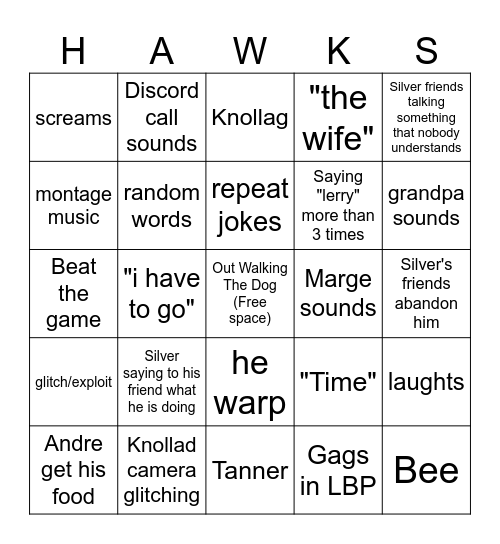 The Silverhawk555 Bingo Card