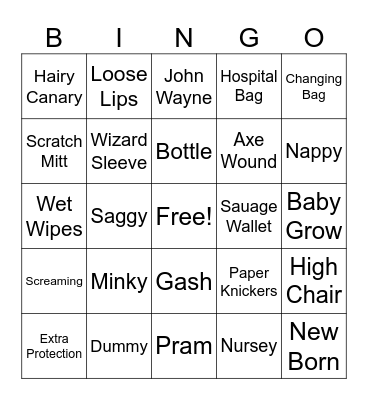 Baby Shower Bingo Card