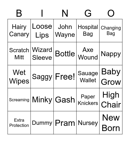 Baby Shower Bingo Card