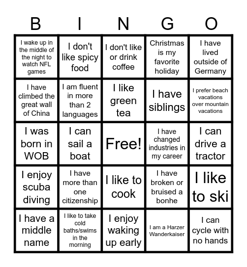 K-GRK Fun Fact Bingo Card