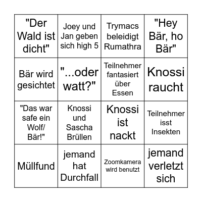 7 vs Wild Bingo Card