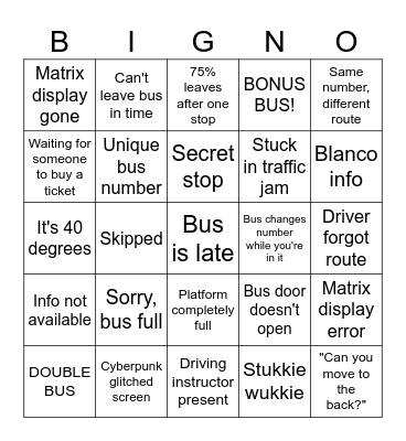 Bus Bingo Card