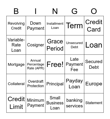 General Finance Terms Bingo Card