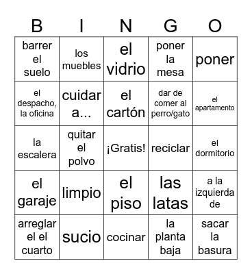 House and Chores 2023 Bingo Card