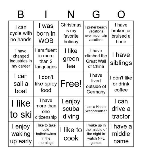 K-GRK Fun Fact Bingo Card