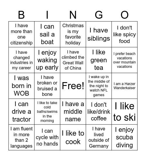 K-GRK Fun Fact Bingo Card