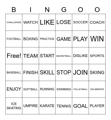 SPORTS VOCABULARY (IN ASL) Bingo Card
