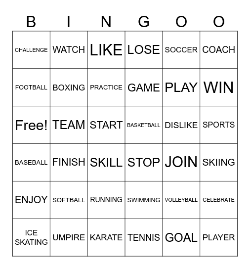 SPORTS VOCABULARY (IN ASL) Bingo Card