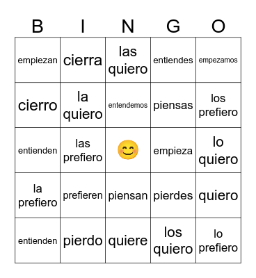 Boot verbs and DOP Bingo Card