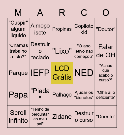 MARCO DIÁRIO Bingo Card