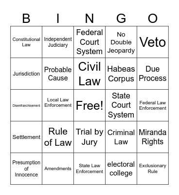 unit 5 bingo Card