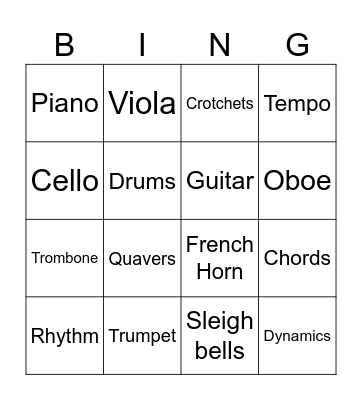 Music Bingo Card