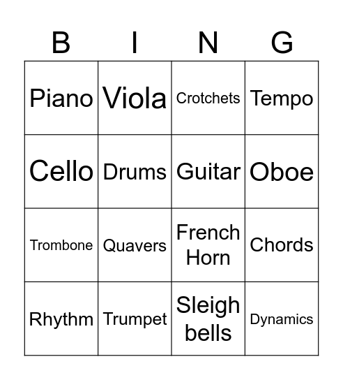 Music Bingo Card