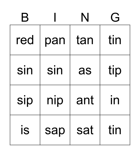 S A T I P N  LETTERS - WORDS Bingo Card