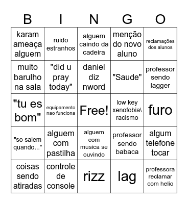 dia de aula ptpsi Bingo Card