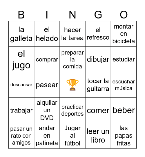 Las actividades Bingo Card