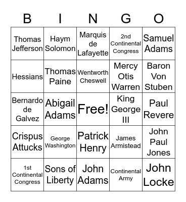 People of the Revolution Bingo Card