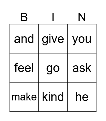 Unit 4 Sight Words Bingo Card