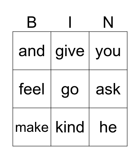 Unit 4 Sight Words Bingo Card