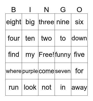 Sight Words 2 Bingo Card