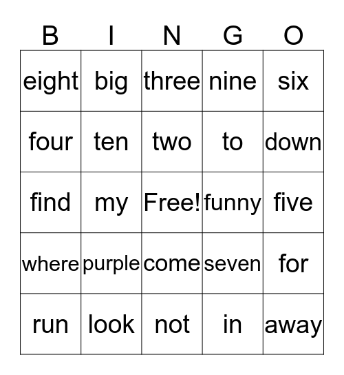 Sight Words 2 Bingo Card