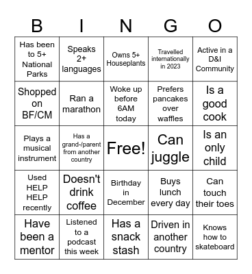 PRT Team Meeting 12/20 Bingo Card