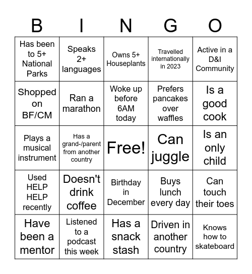 PRT Team Meeting 12/20 Bingo Card