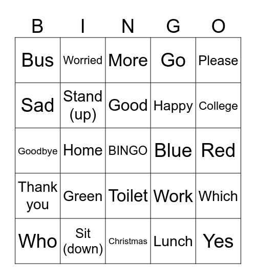 Makaton Bingo Card