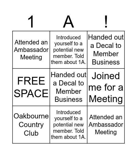 1A!GO Bingo Card