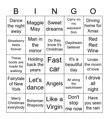 Kelsale Jukebox Bingo Card