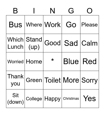 Makaton Bingo Card