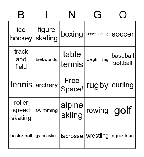 OLYMPIC BINGO Card