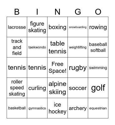 OLYMPIC BINGO Card