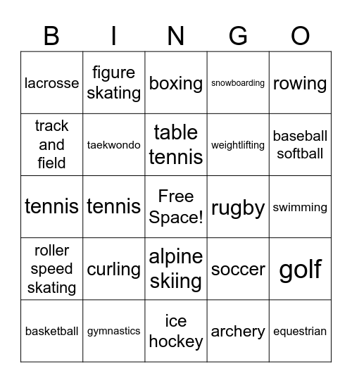 OLYMPIC BINGO Card