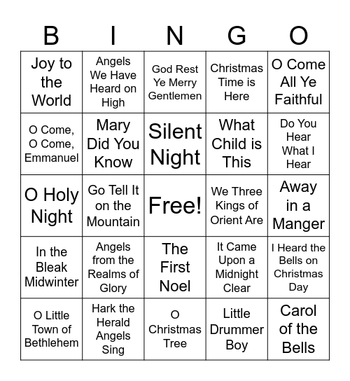 Christmas Hymns Bingo Card