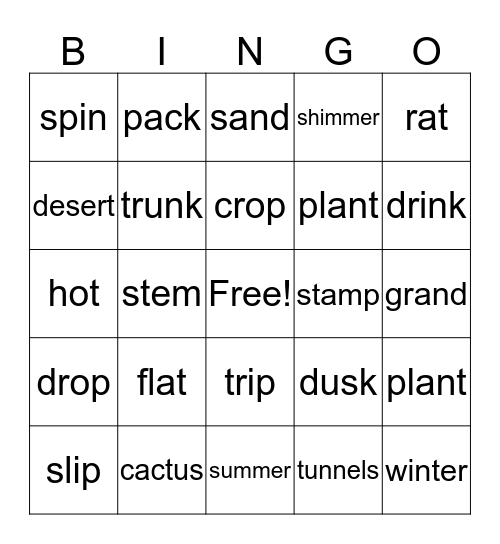 In the Hot Sand Bingo Card