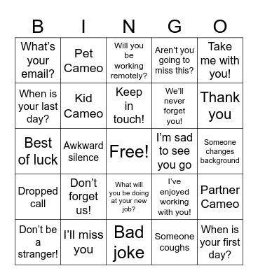 FAREWELL BINGO Card