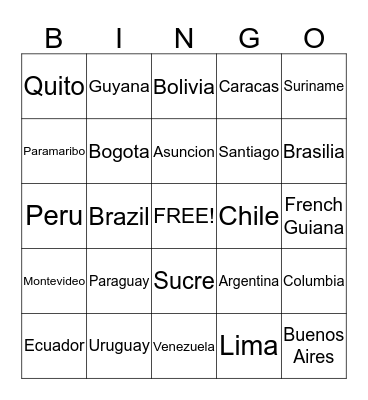 Suramerica Bingo Card