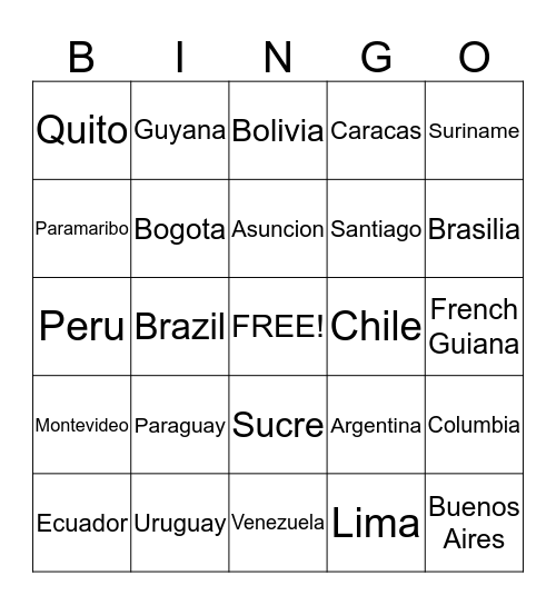 Suramerica Bingo Card