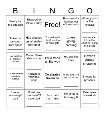 Holiday Bingo Card