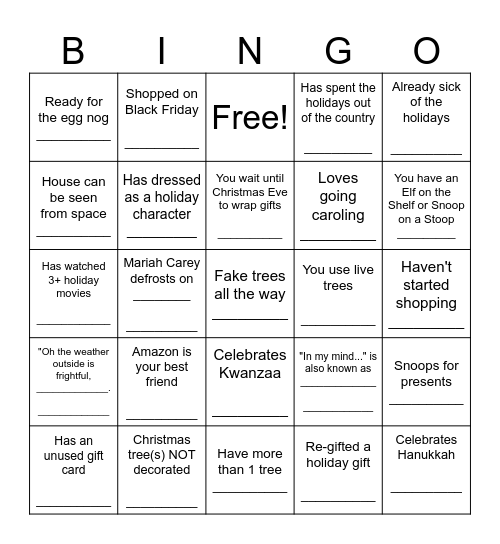 Holiday Bingo Card