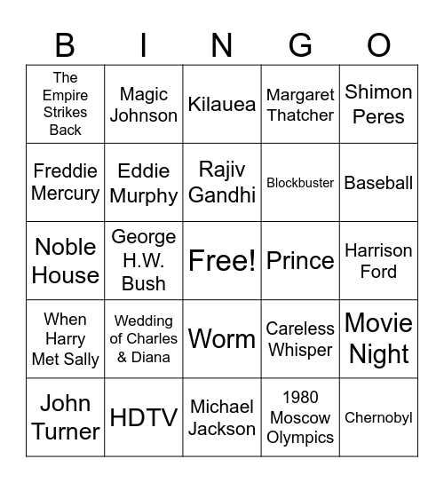 1980's BINGO Card