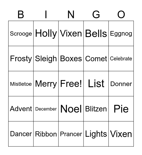 MBJ Christmas Bingo Card