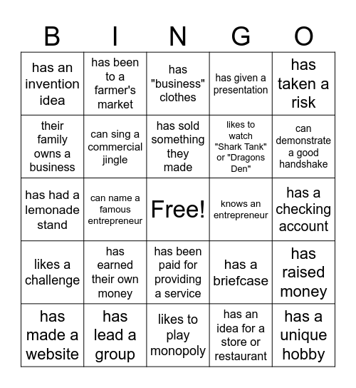 Entrepreneurship Bingo Card