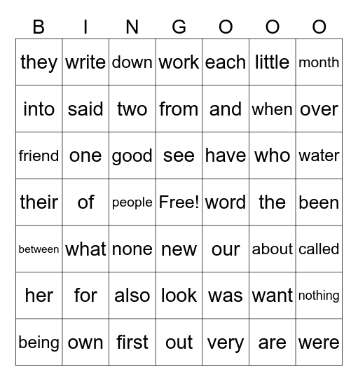 Mrs. Zech's BINGO Card