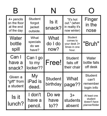 Let's Get to Christmas Break!! Bingo Card