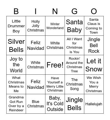 Holiday Music Bingo Card
