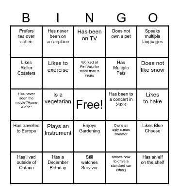 Icebreaker Bingo Card